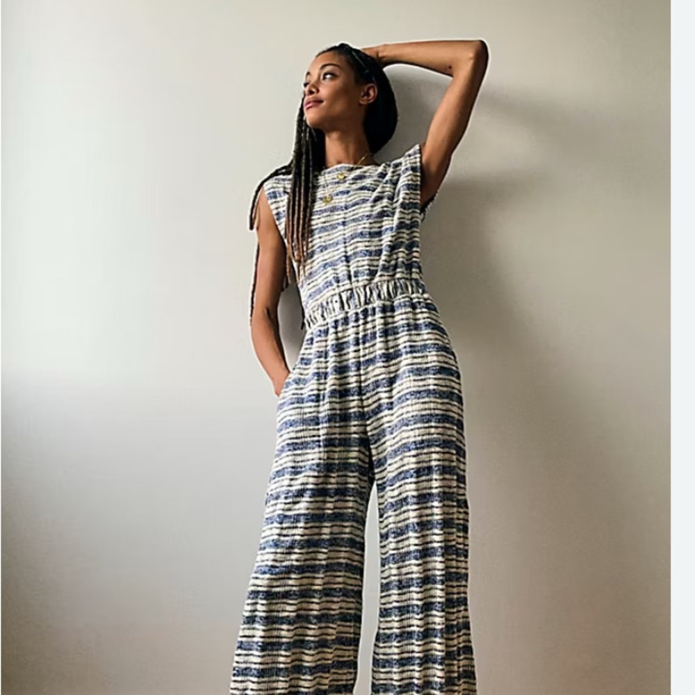 Large Free People Beach Striped Morning Tides Jumpsuit romper. - Picture 3 of 4